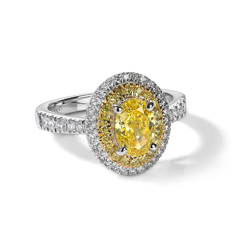 Luxuriant Lab Grown Yellow Diamond (IR)   5.0)  and Lab Grown Diamond (VS) 1.50 ctw Halo Ring in 10K White Gold (Size 6.0)