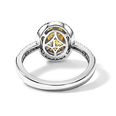 Luxuriant Lab Grown Yellow Diamond (IR)   5.0)  and Lab Grown Diamond (VS) 1.50 ctw Halo Ring in 10K White Gold (Size 6.0)