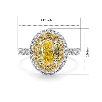 Luxuriant Lab Grown Yellow Diamond (IR)   5.0)  and Lab Grown Diamond (VS) 1.50 ctw Halo Ring in 10K White Gold (Size 6.0)