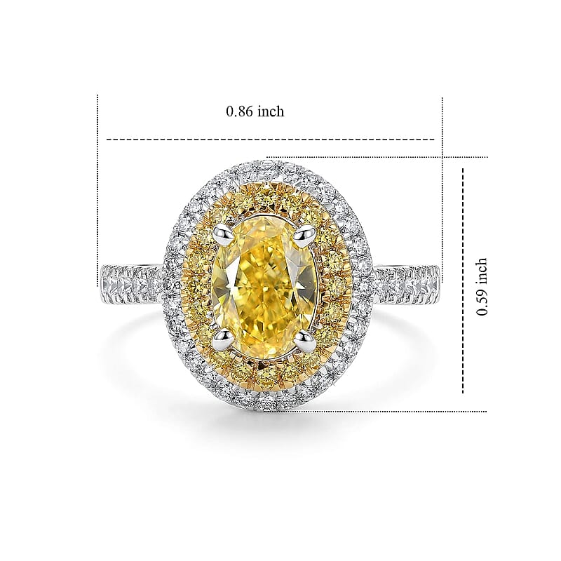 Luxuriant Lab Grown Yellow Diamond (IR)   5.0)  and Lab Grown Diamond (VS) 1.50 ctw Halo Ring in 10K White Gold (Size 6.0)