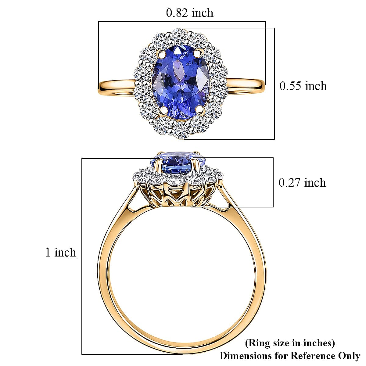 Premium Tanzanite and Luxuriant Lab Grown Diamond G-H SI 2.35 ctw Ring in 10K Yellow Gold (Size  13.0)