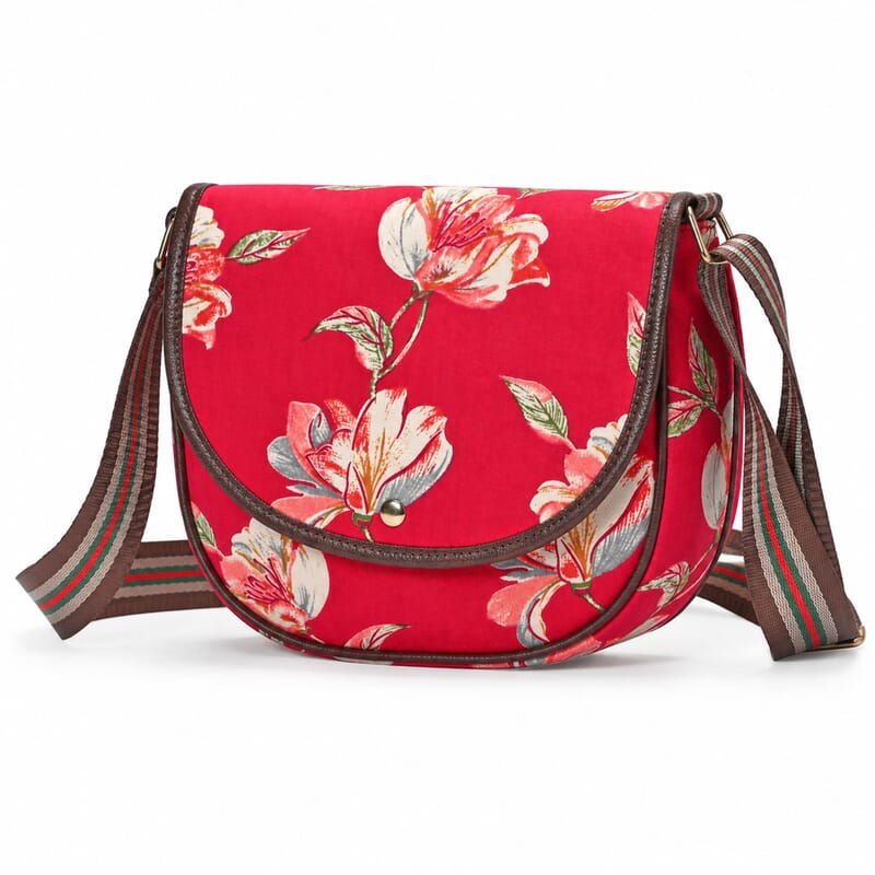 Red Floral Cotton Crossbody Sling Bag