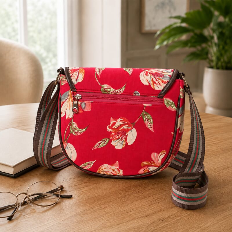 Red Floral Cotton Crossbody Sling Bag
