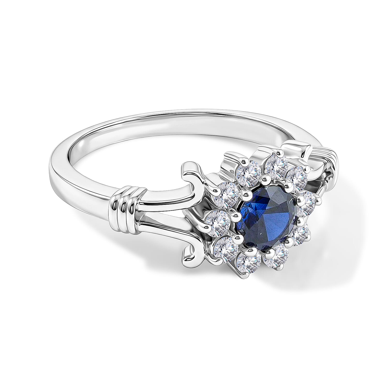 Simulated Blue Diamond and White Topaz 0.55 ctw Ring in Sterling Silver (Size 7.0)