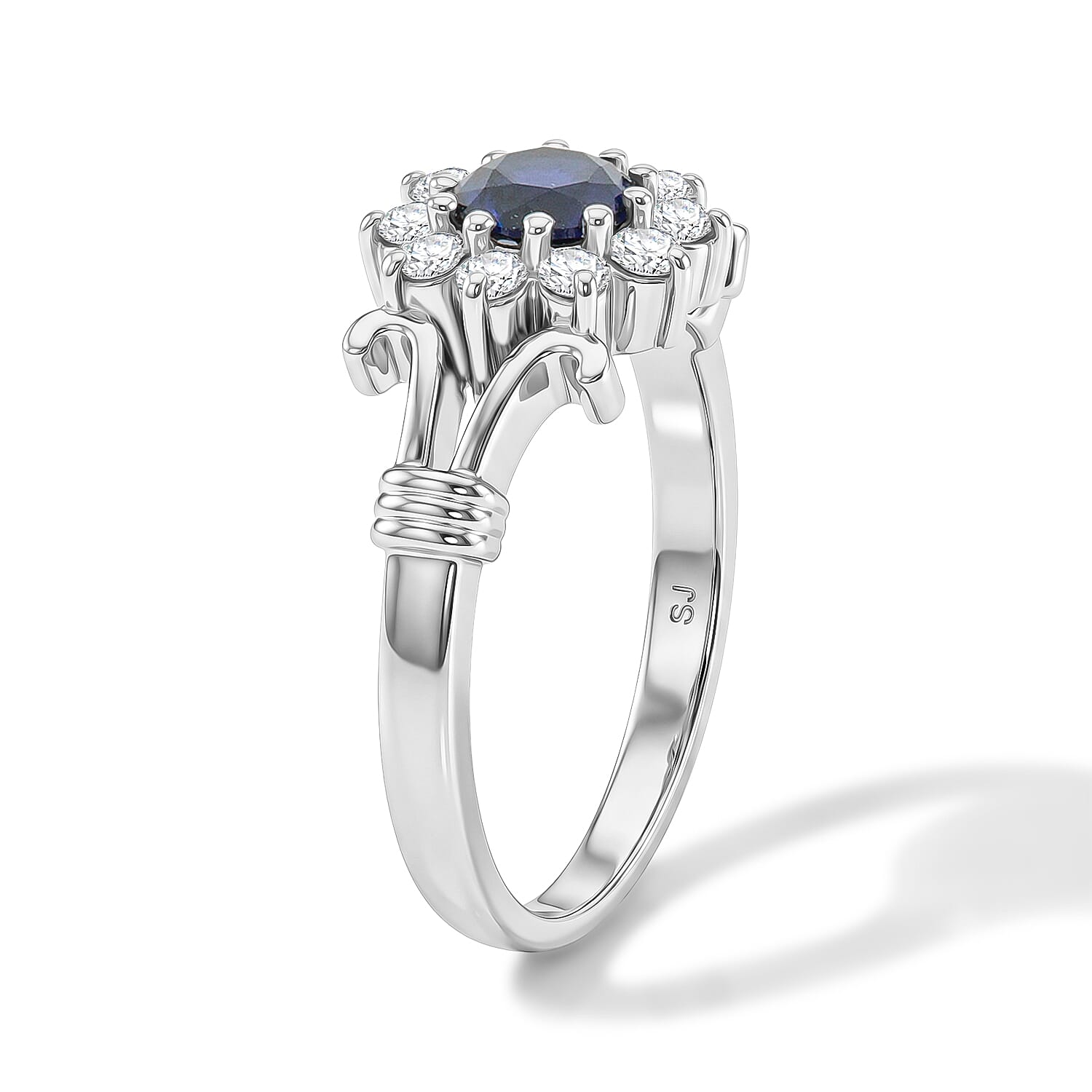 Simulated Blue Diamond and White Topaz 0.55 ctw Ring in Sterling Silver (Size 7.0)