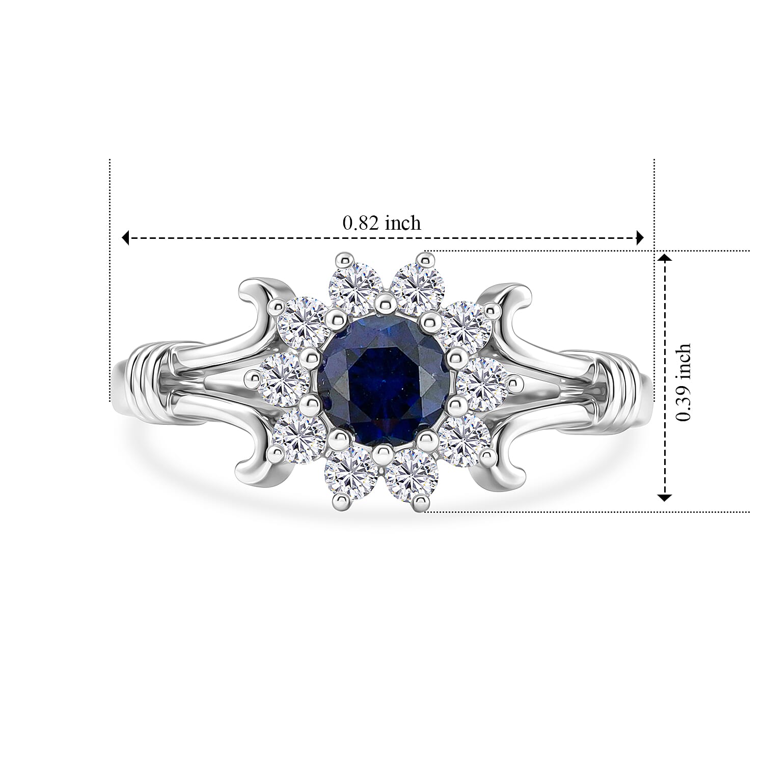 Simulated Blue Diamond and White Topaz 0.55 ctw Ring in Sterling Silver (Size 7.0)