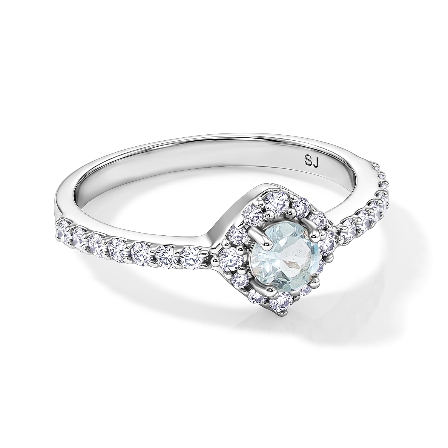 Aquamarine and Simulated Diamond 0.54 ctw Ring in Sterling Silver (Size 7.5)