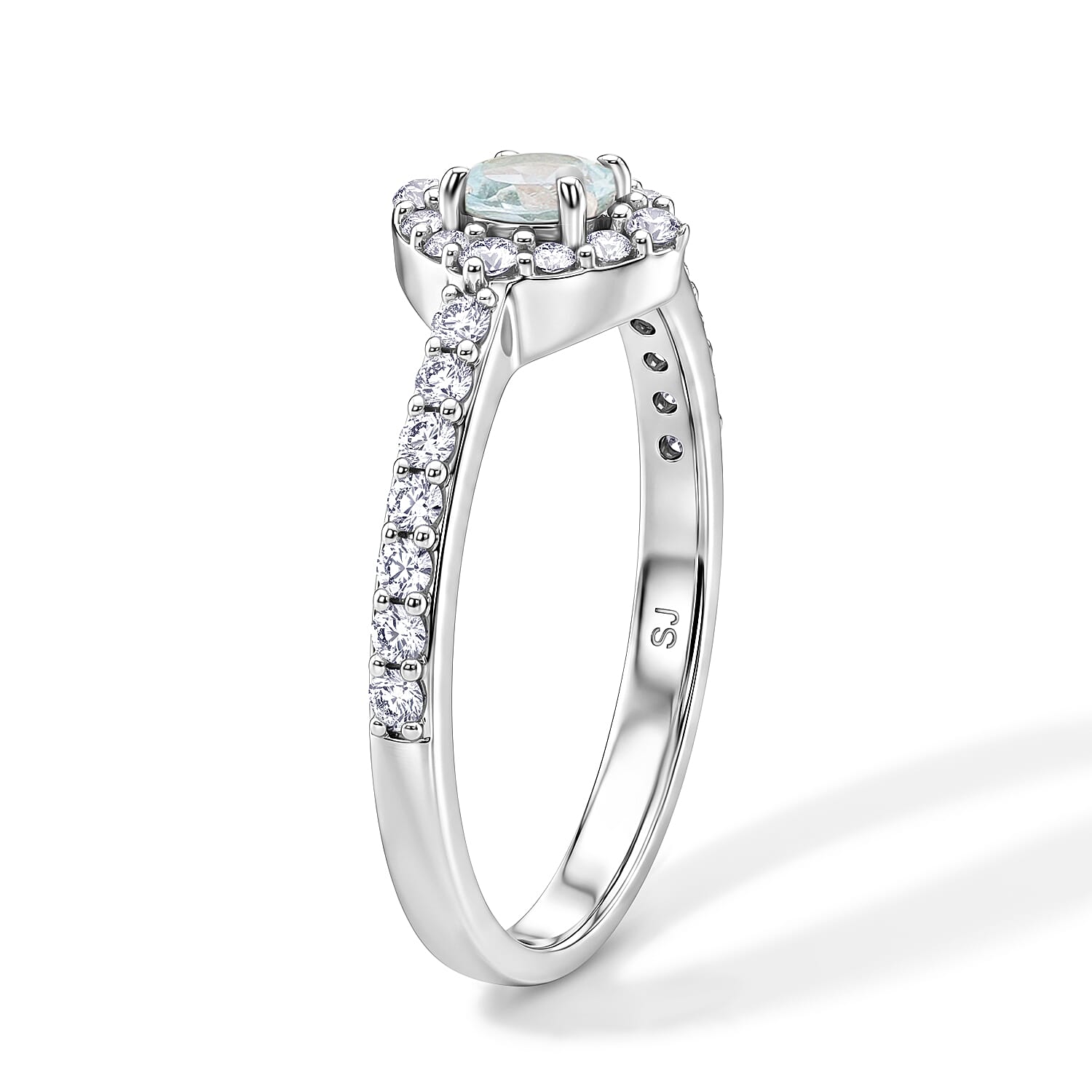 Aquamarine and Simulated Diamond 0.54 ctw Ring in Sterling Silver (Size 7.5)