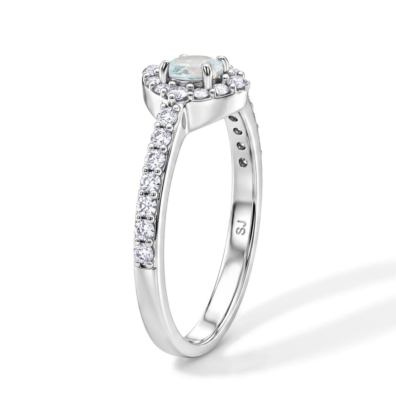 Aquamarine and Simulated Diamond 0.54 ctw Ring in Sterling Silver (Size 7.5)