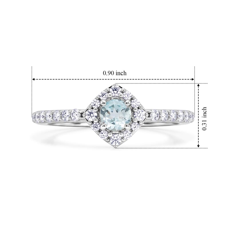Aquamarine and Simulated Diamond 0.54 ctw Ring in Sterling Silver (Size 7.5)
