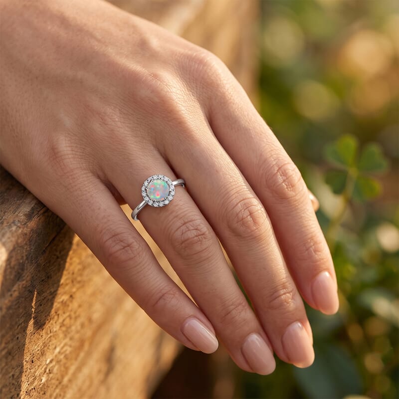 Opalite and Simulated Diamond 0.58 ctw Ring in Sterling Silver (Size 7.0)