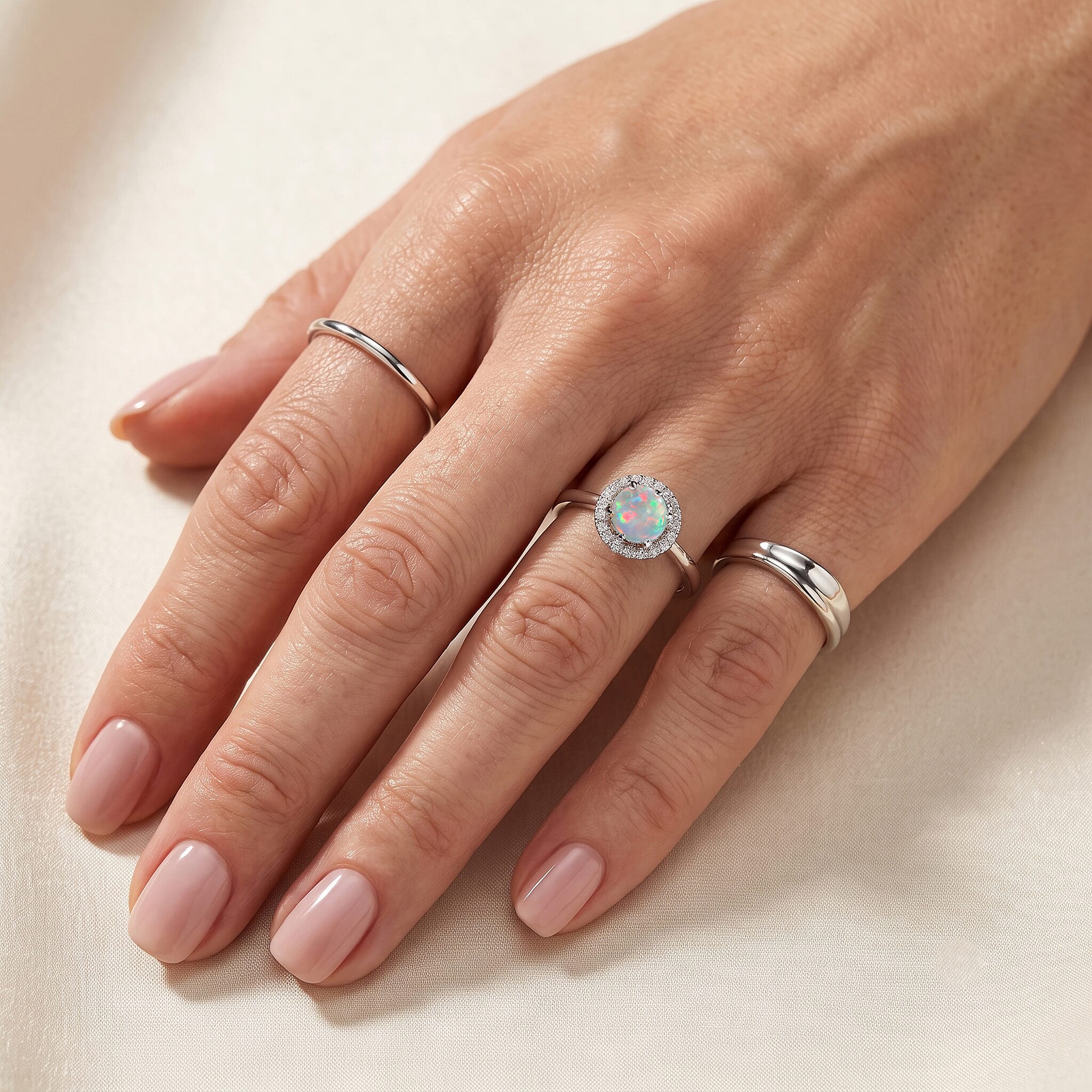 Opalite and Simulated Diamond 0.58 ctw Ring in Sterling Silver (Size 7.0)