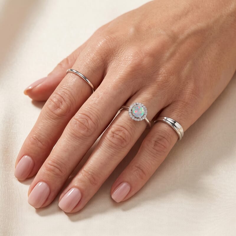 Opalite and Simulated Diamond 0.58 ctw Ring in Sterling Silver (Size 7.0)