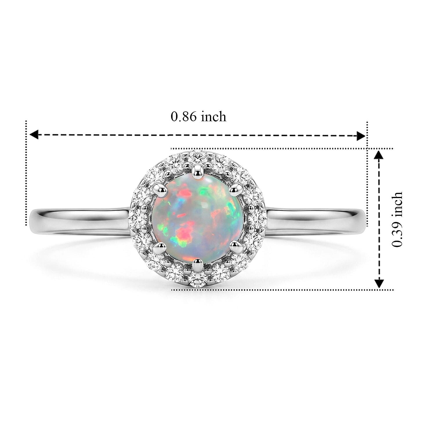 Opalite and Simulated Diamond 0.58 ctw Ring in Sterling Silver (Size 7.0)