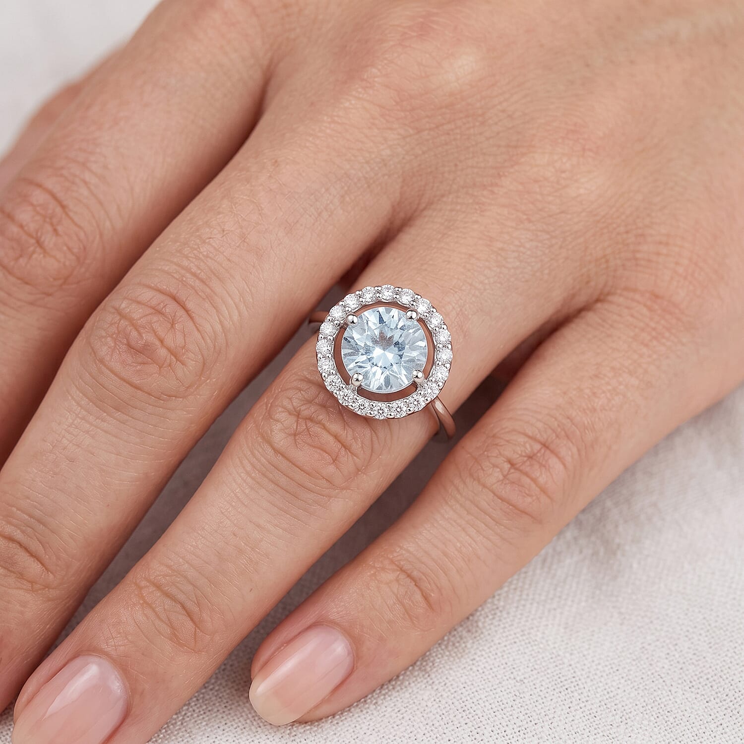 Blue Topaz and Simulated Diamond 1.41 ctw Ring in Sterling Silver (Size 7.0)