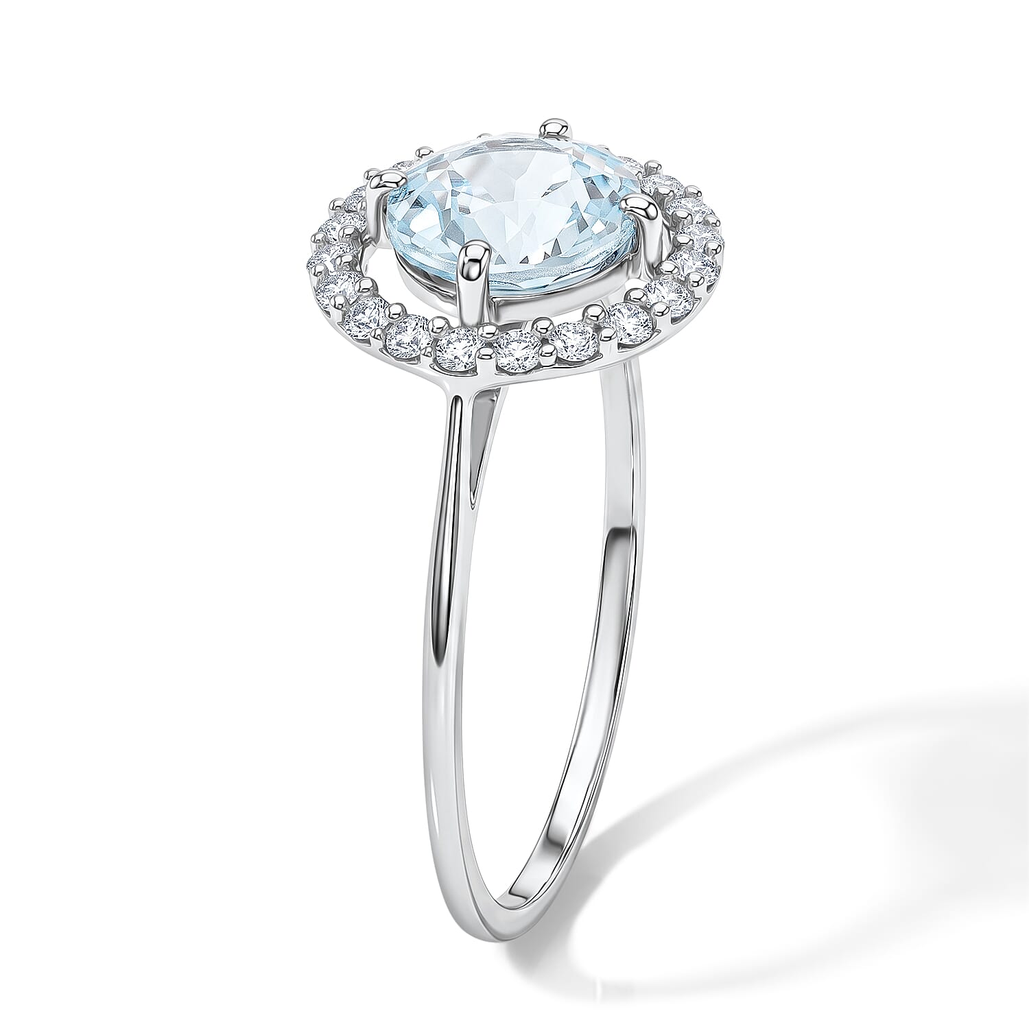 Blue Topaz and Simulated Diamond 1.41 ctw Ring in Sterling Silver (Size 7.0)