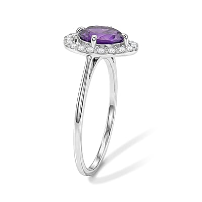 Amethyst and Simulated Diamond 1.41 ctw Ring in Sterling Silver (Size 7.0)