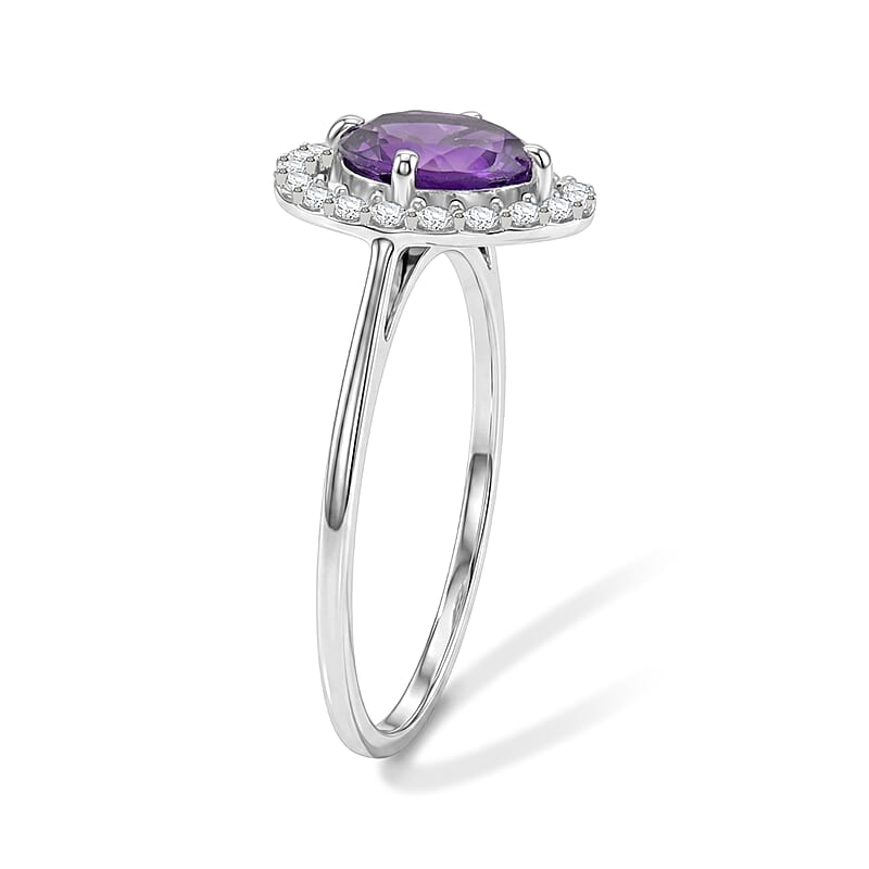 Amethyst and Simulated Diamond 1.41 ctw Ring in Sterling Silver (Size 7.0)