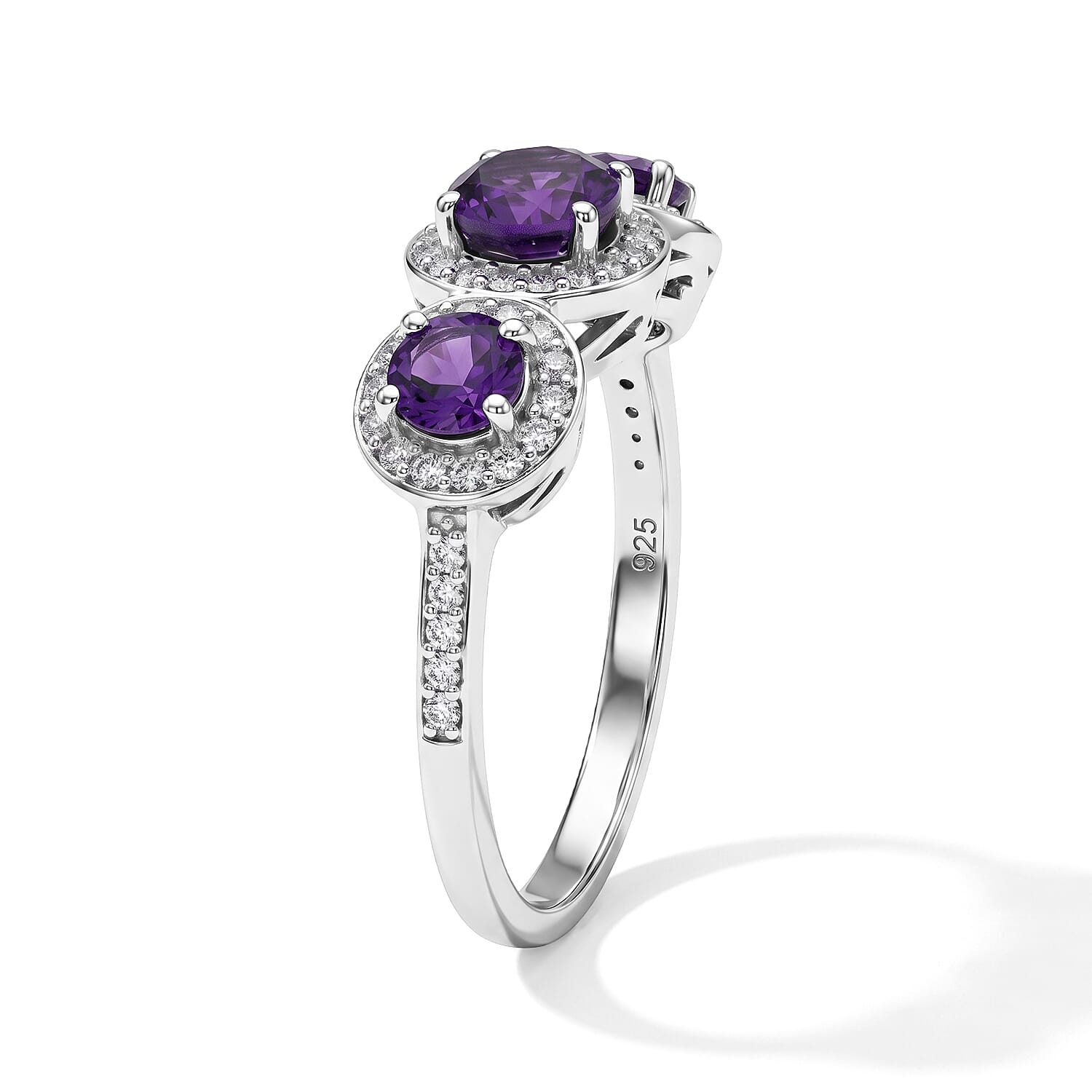 Amethyst and Simulated Diamond 1.13 ctw Ring in Sterling Silver (Size 7.0)