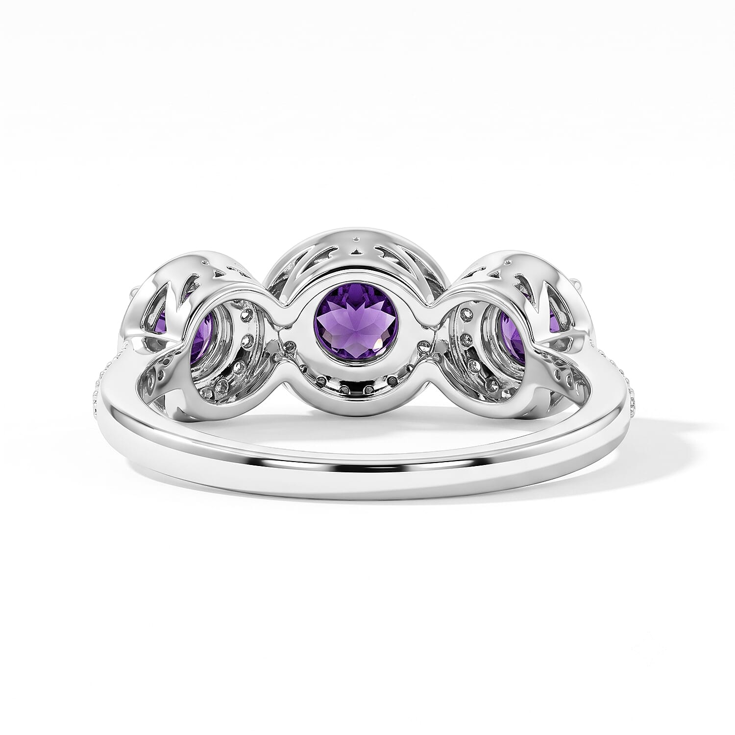 Amethyst and Simulated Diamond 1.13 ctw Ring in Sterling Silver (Size 7.0)