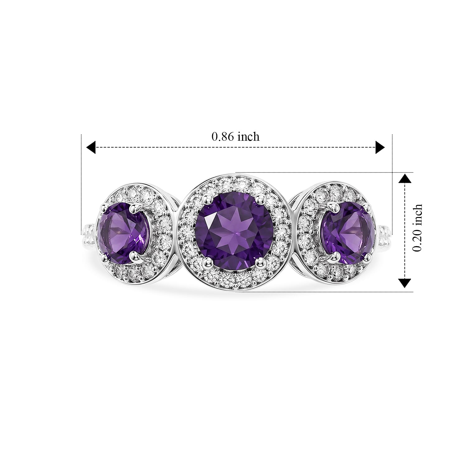 Amethyst and Simulated Diamond 1.13 ctw Ring in Sterling Silver (Size 7.0)