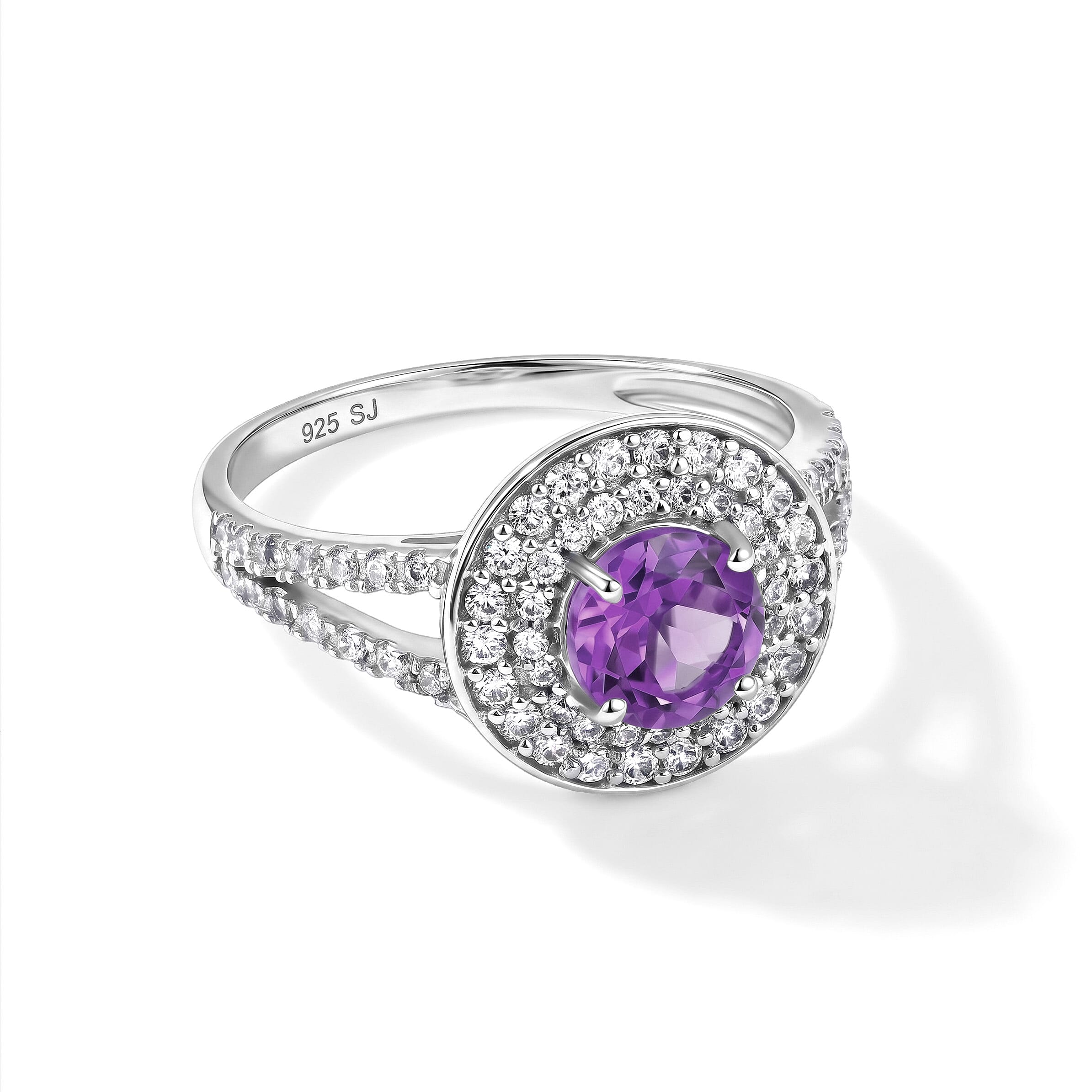 Amethyst and Simulated Diamond 1.50 ctw Ring in Sterling Silver (Size 7.0)