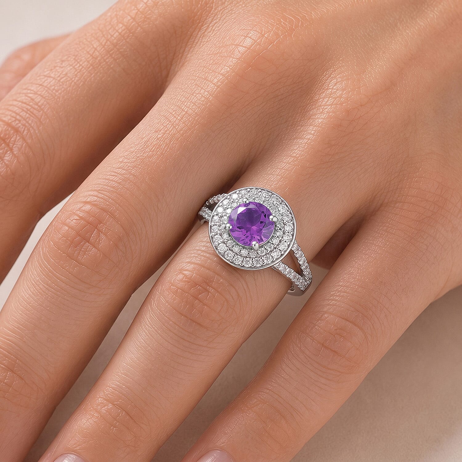 Amethyst and Simulated Diamond 1.50 ctw Ring in Sterling Silver (Size 7.0)