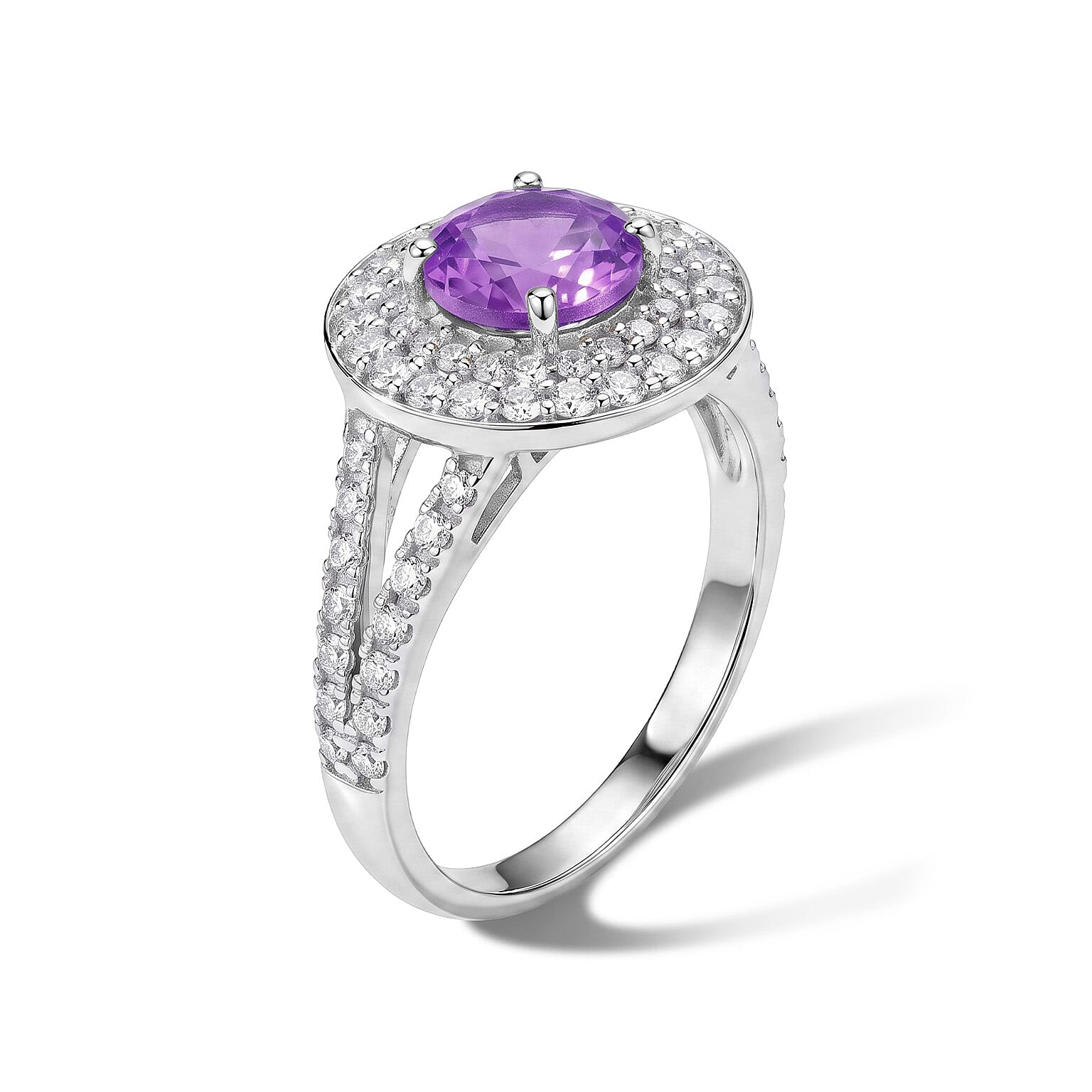 Amethyst and Simulated Diamond 1.50 ctw Ring in Sterling Silver (Size 7.0)