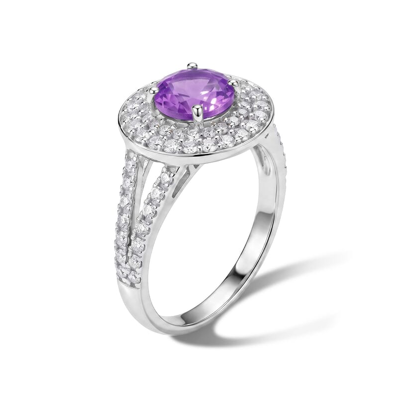 Amethyst and Simulated Diamond 1.50 ctw Ring in Sterling Silver (Size 7.0)