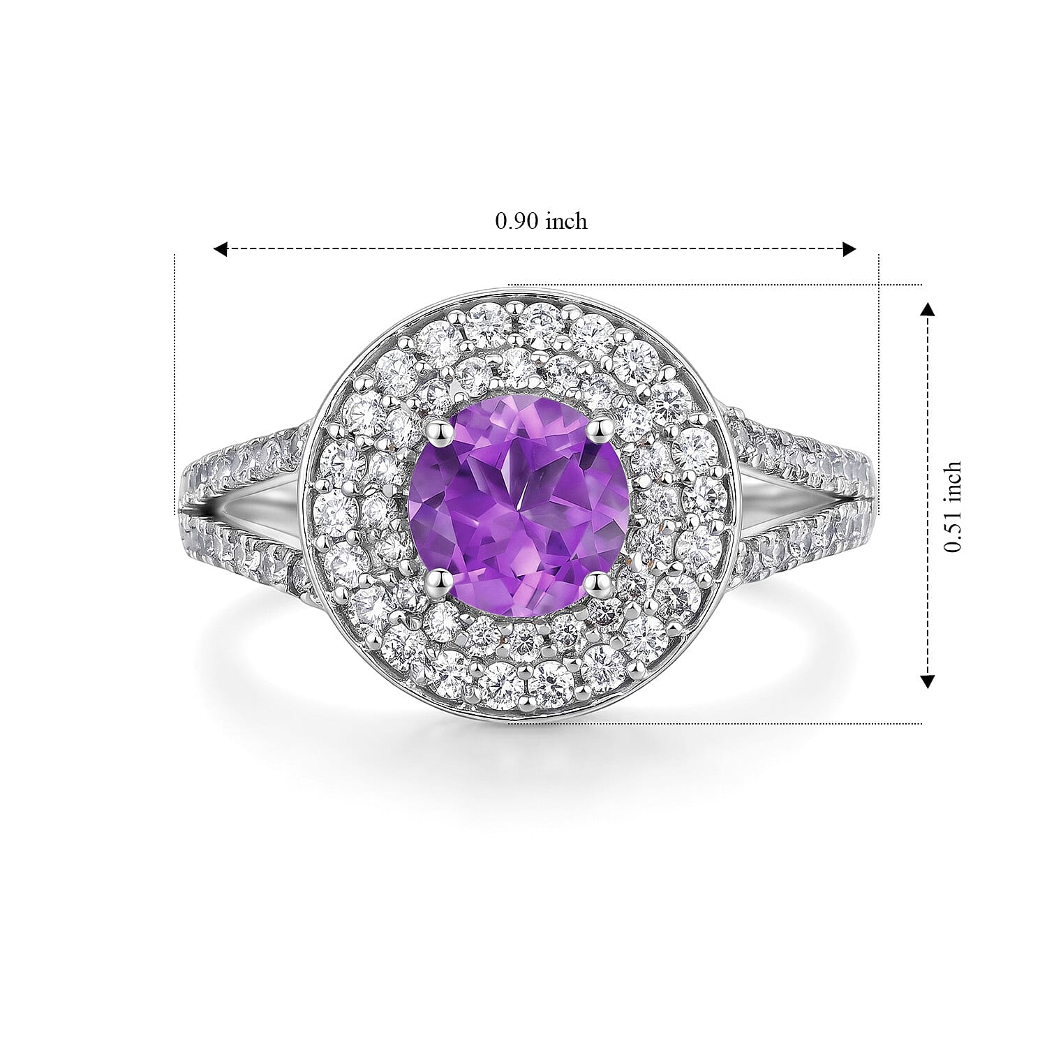 Amethyst and Simulated Diamond 1.50 ctw Ring in Sterling Silver (Size 7.0)