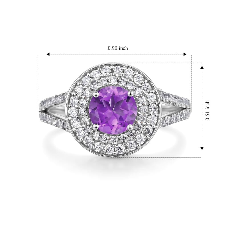 Amethyst and Simulated Diamond 1.50 ctw Ring in Sterling Silver (Size 7.0)