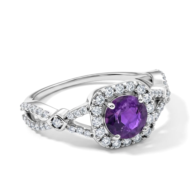 Amethyst and Simulated Diamond 1.35 ctw Ring in Sterling Silver (Size 7.0)