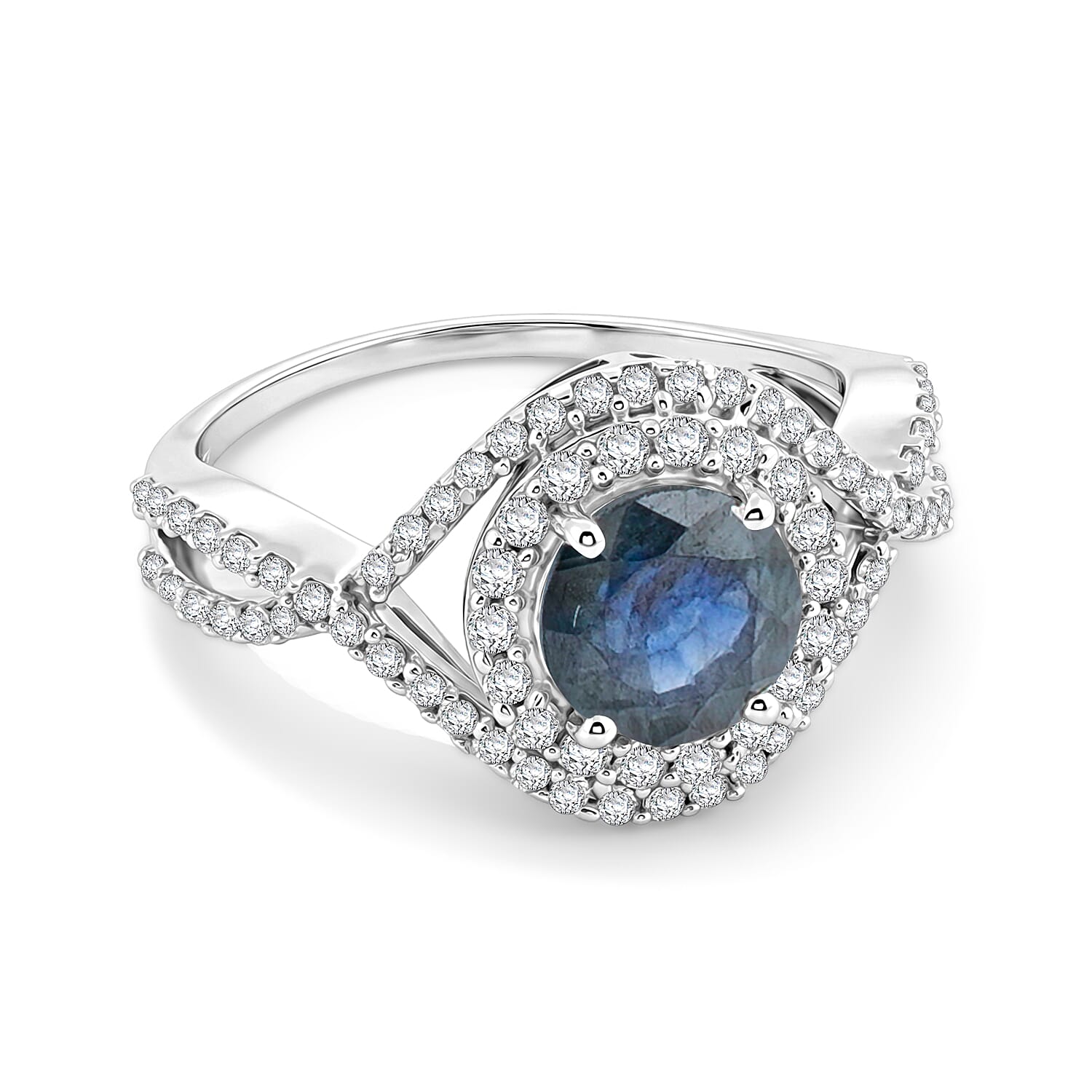 Blue Sapphire and Simulated Diamond 2.60 ctw Ring in Sterling Silver (Size 7.0)
