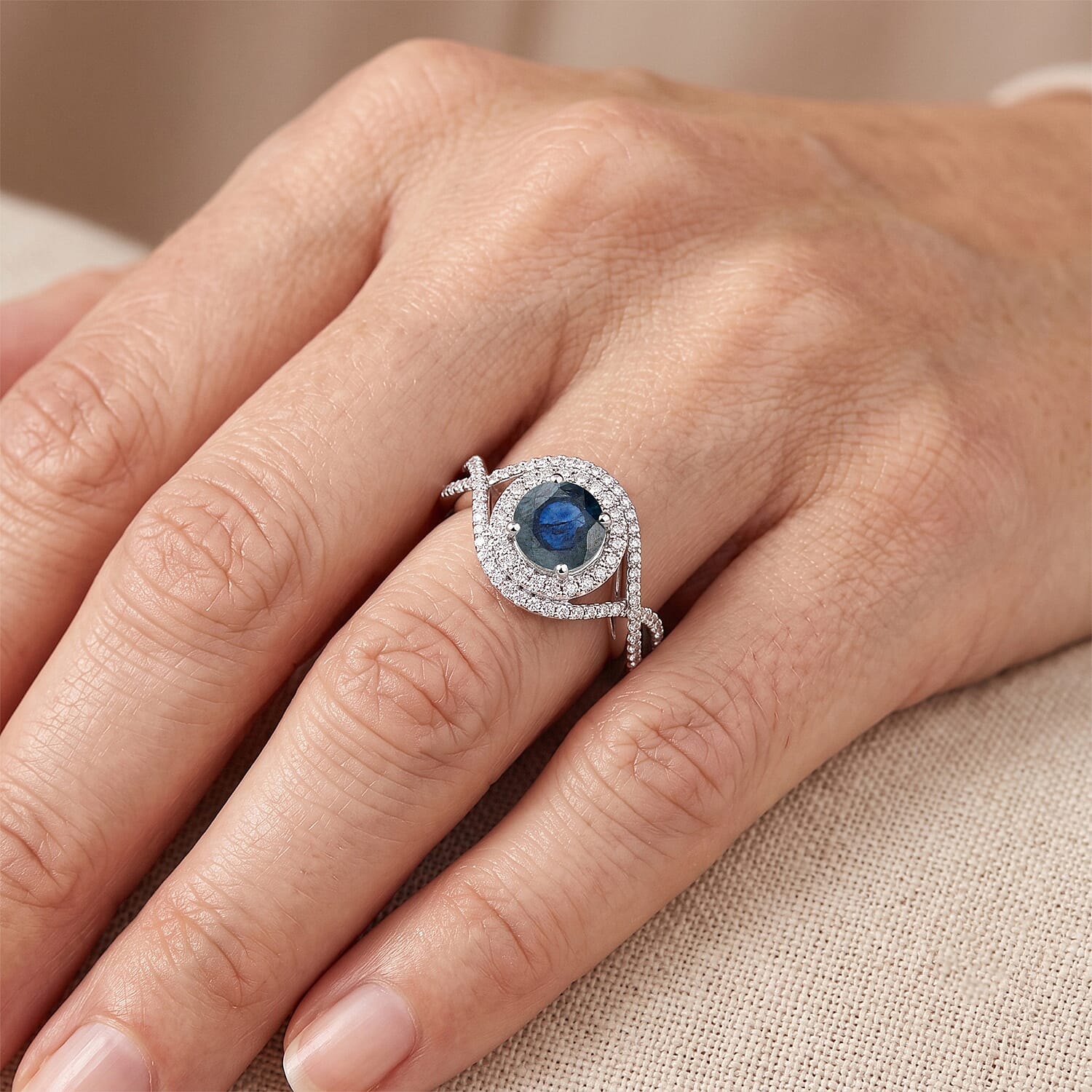 Blue Sapphire and Simulated Diamond 2.60 ctw Ring in Sterling Silver (Size 7.0)