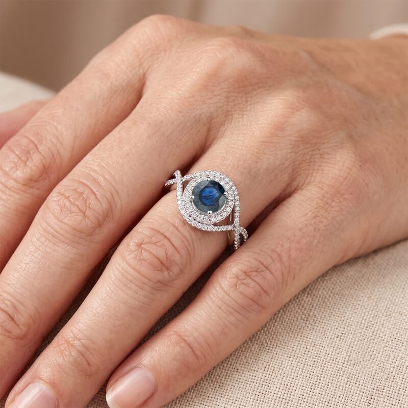 Blue Sapphire and Simulated Diamond 2.60 ctw Ring in Sterling Silver (Size 7.0)
