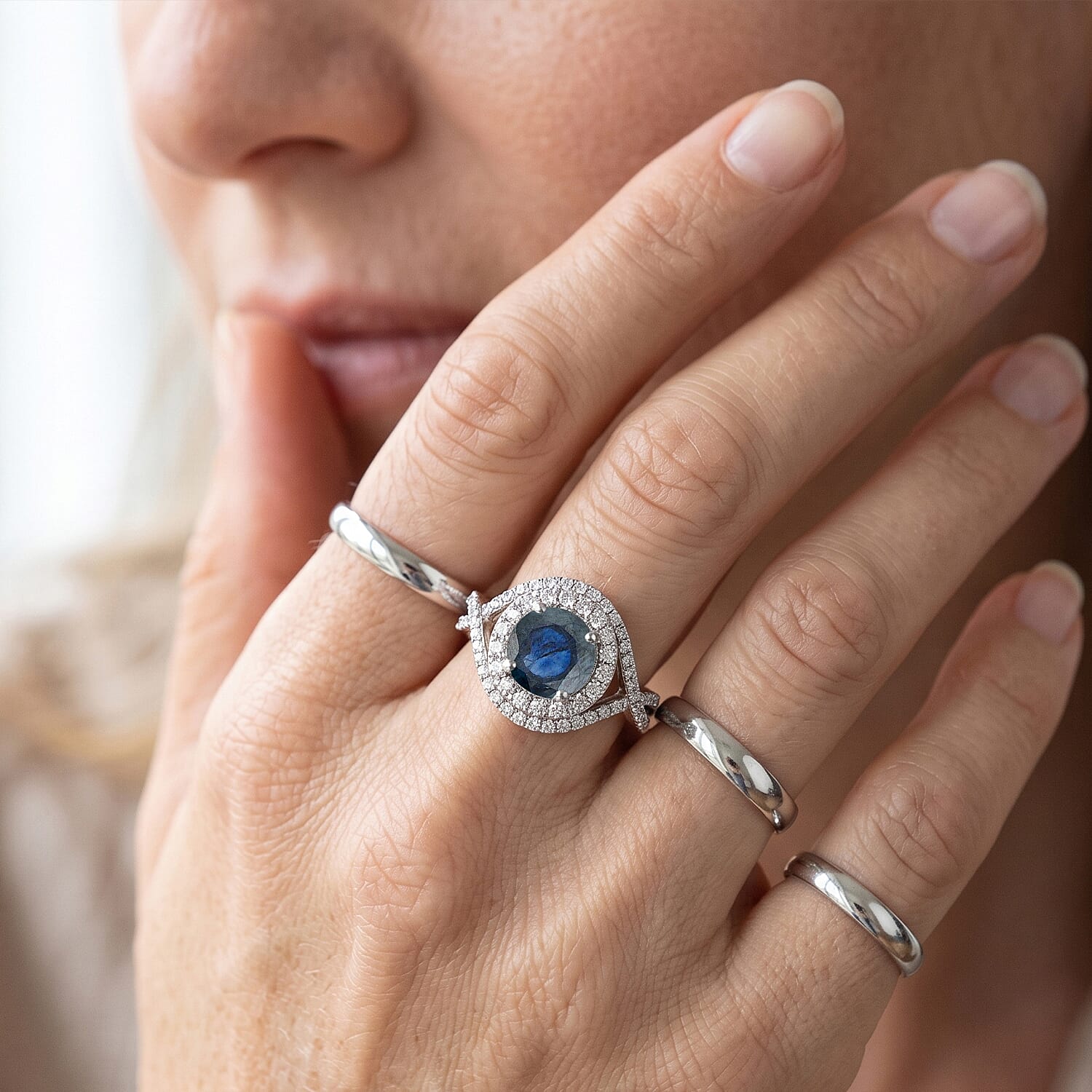 Blue Sapphire and Simulated Diamond 2.60 ctw Ring in Sterling Silver (Size 7.0)