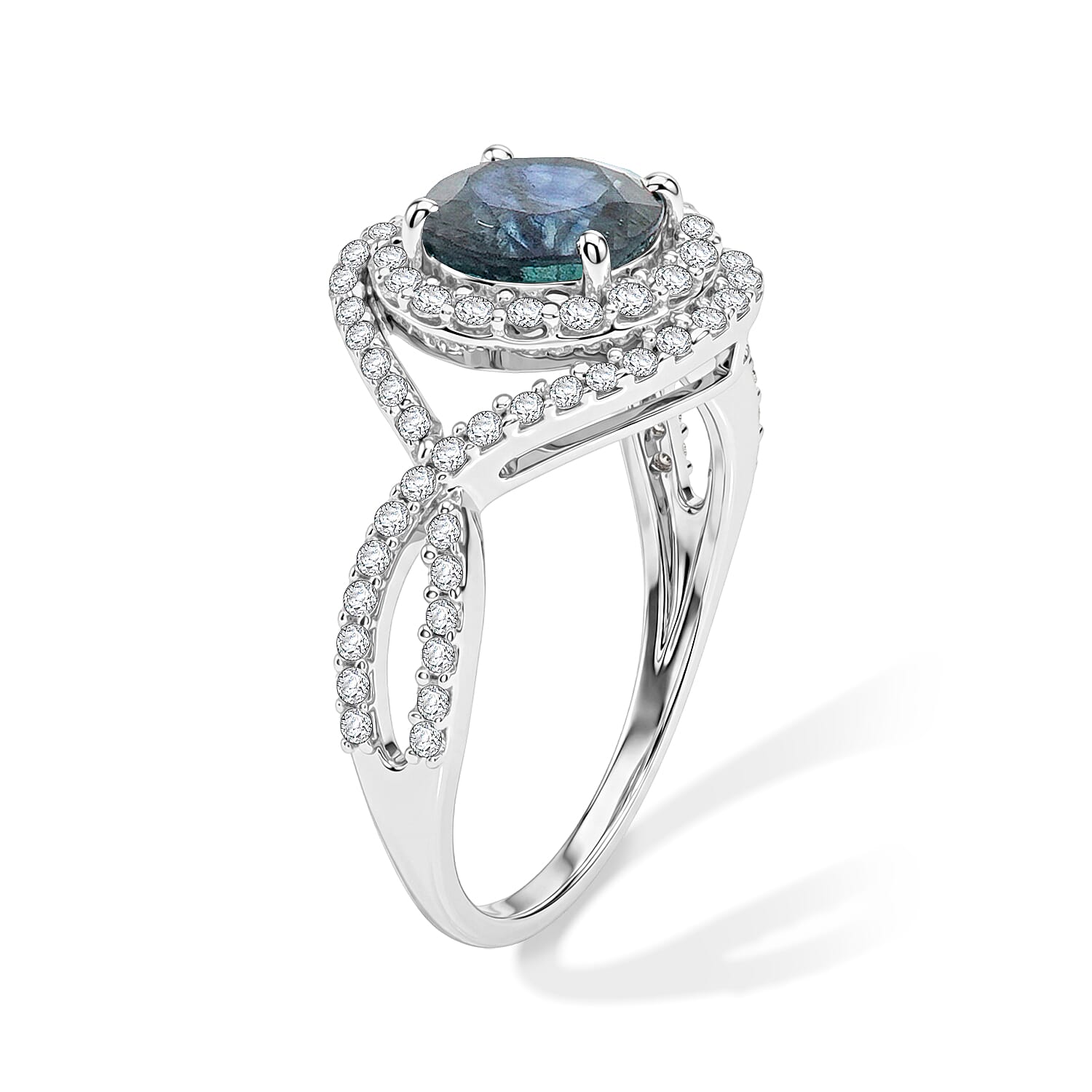 Blue Sapphire and Simulated Diamond 2.60 ctw Ring in Sterling Silver (Size 7.0)
