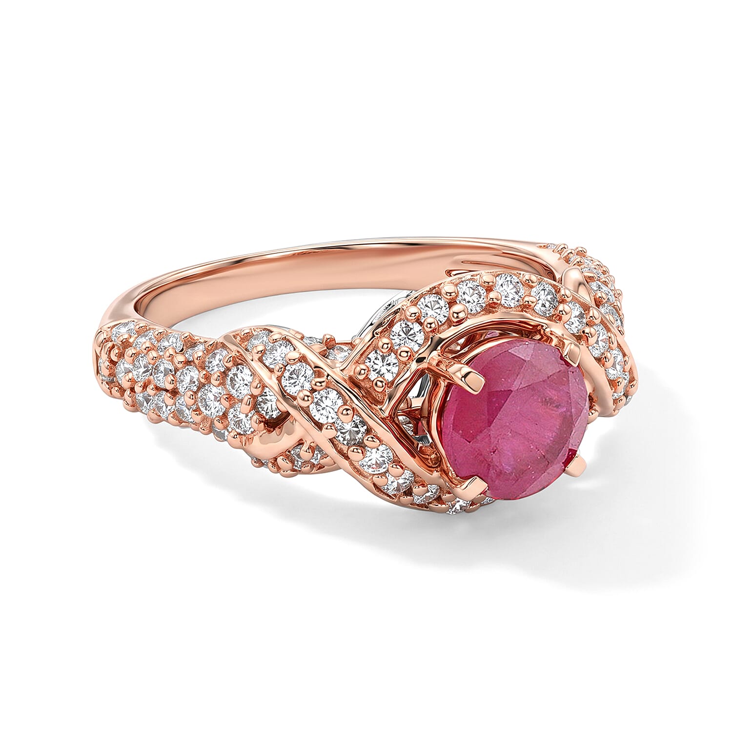 Ruby and Simulated Diamond 1.62 ctw Ring in 14K Rose Gold Over Sterling Silver (Size 6.0)