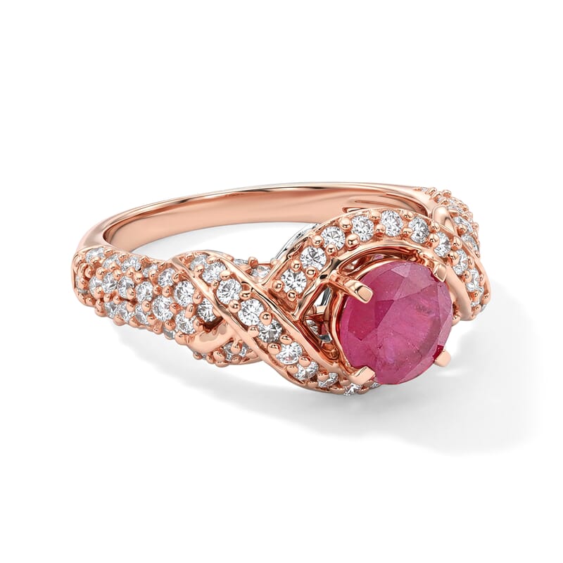 Ruby and Simulated Diamond 1.62 ctw Ring in 14K Rose Gold Over Sterling Silver (Size 6.0)