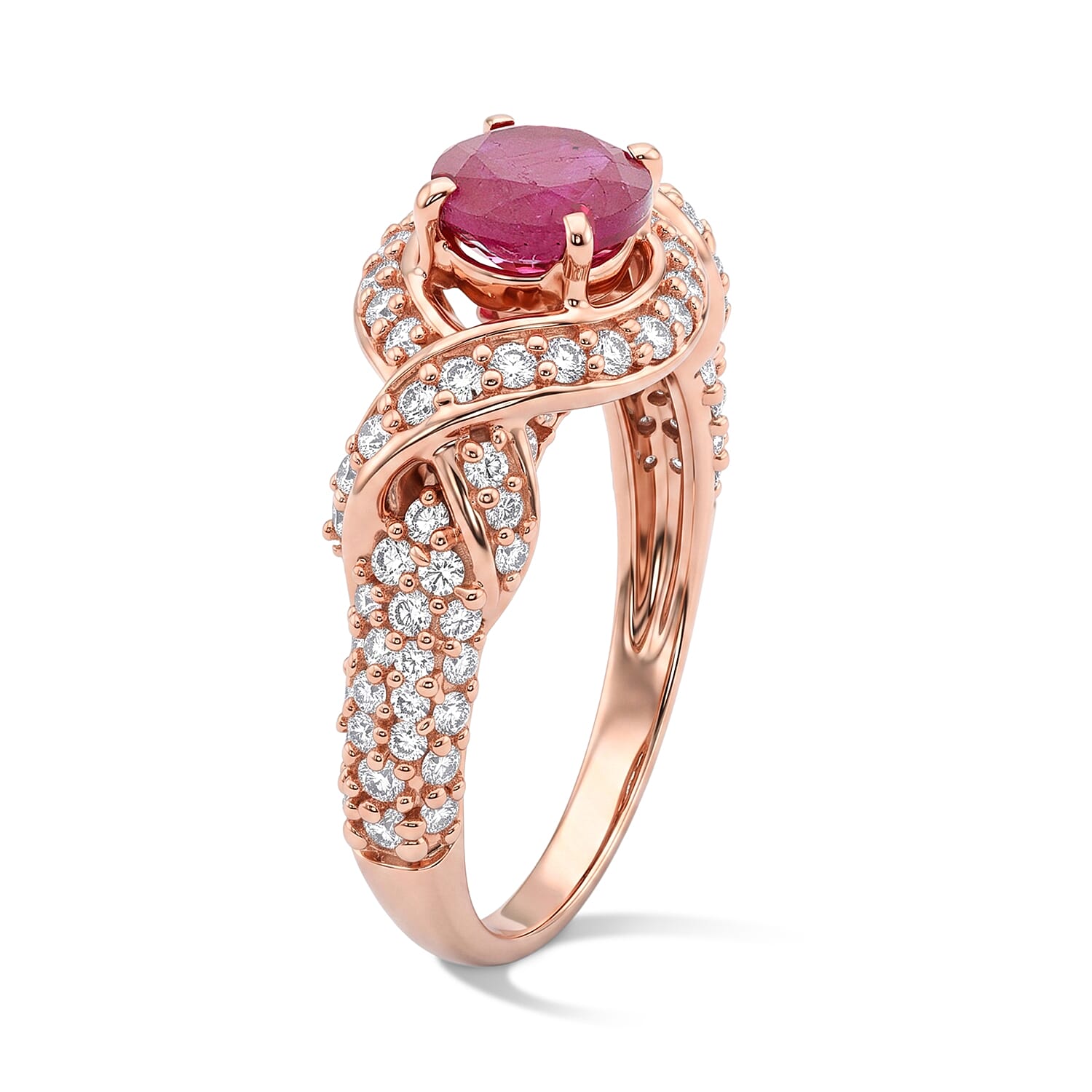 Ruby and Simulated Diamond 1.62 ctw Ring in 14K Rose Gold Over Sterling Silver (Size 6.0)