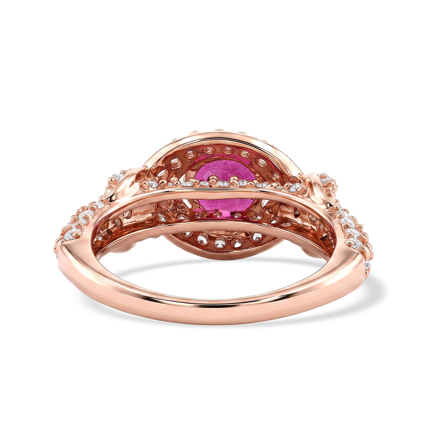 Ruby and Simulated Diamond 1.62 ctw Ring in 14K Rose Gold Over Sterling Silver (Size 6.0)