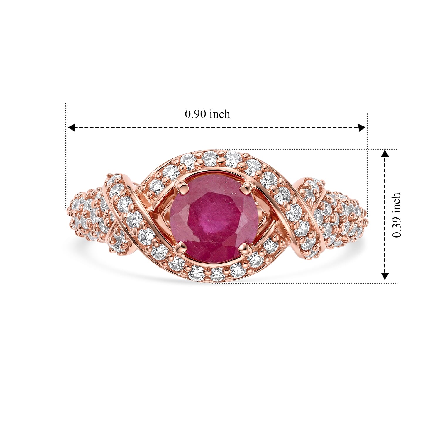 Ruby and Simulated Diamond 1.62 ctw Ring in 14K Rose Gold Over Sterling Silver (Size 6.0)