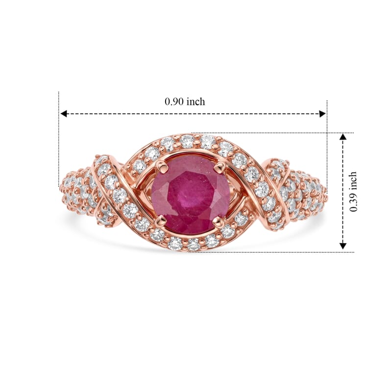 Ruby and Simulated Diamond 1.62 ctw Ring in 14K Rose Gold Over Sterling Silver (Size 6.0)