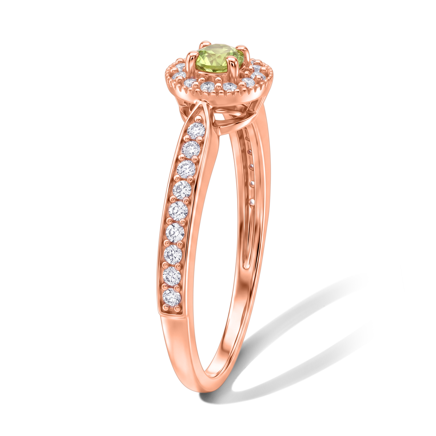 Hebei Peridot and Simulated Diamond 0.20 ctw Ring in 14K Rose Gold Over Sterling Silver (Size 5.0)