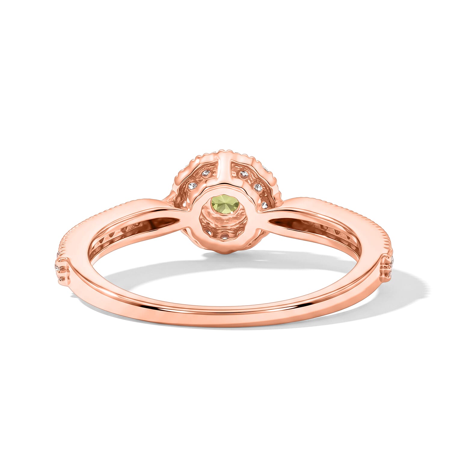 Hebei Peridot and Simulated Diamond 0.20 ctw Ring in 14K Rose Gold Over Sterling Silver (Size 5.0)