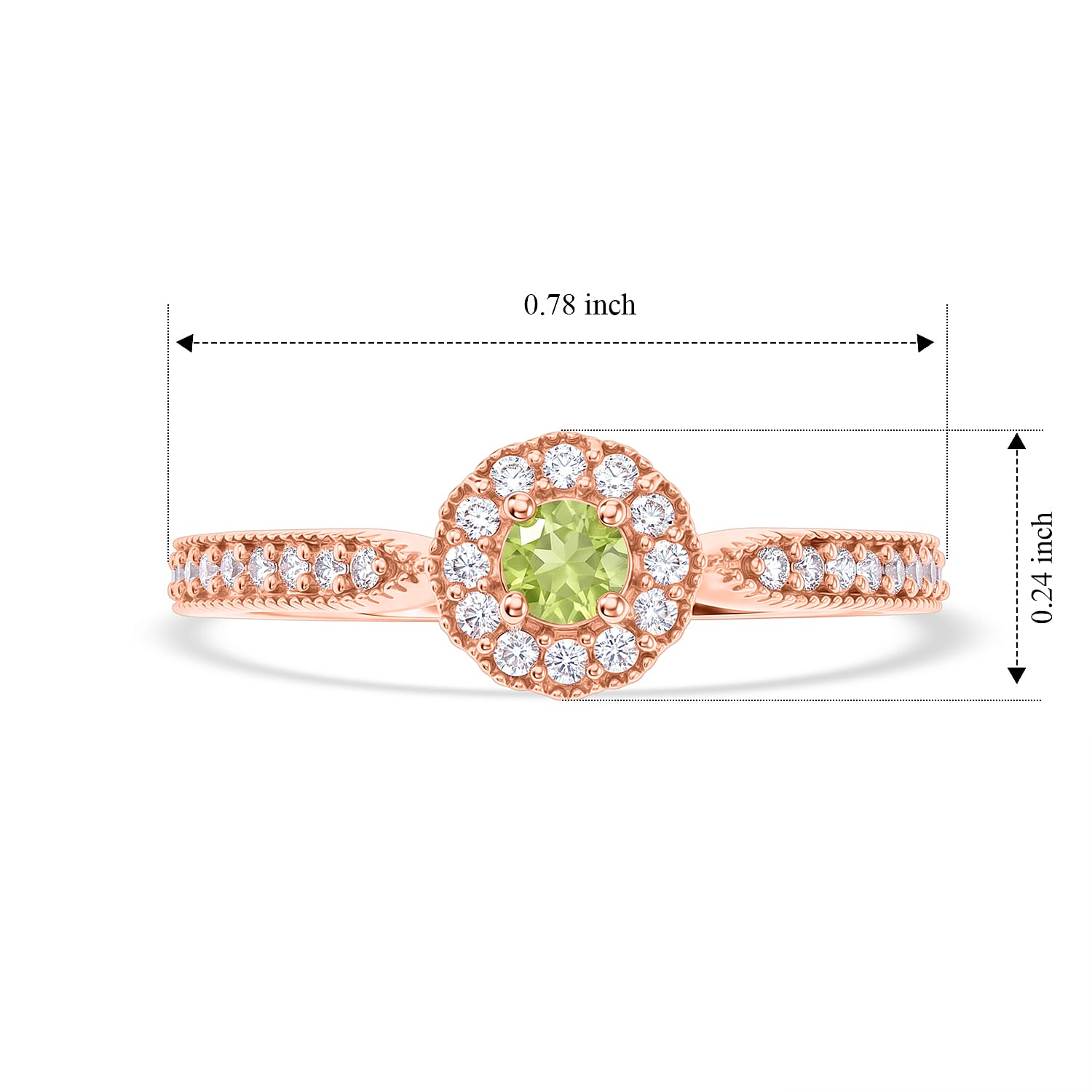 Hebei Peridot and Simulated Diamond 0.20 ctw Ring in 14K Rose Gold Over Sterling Silver (Size 5.0)