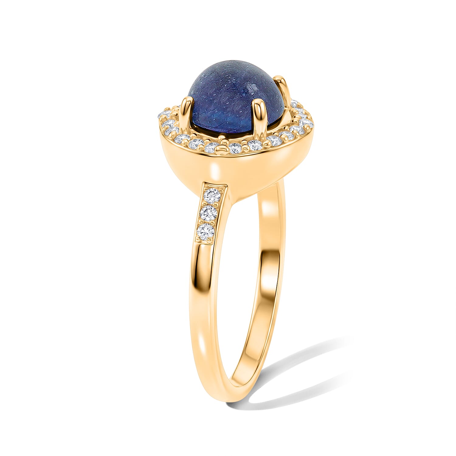 Glass and Simulated Diamond 0.23 ctw Ring in 14K Yellow Gold Over Sterling Silver (Size 6.5)