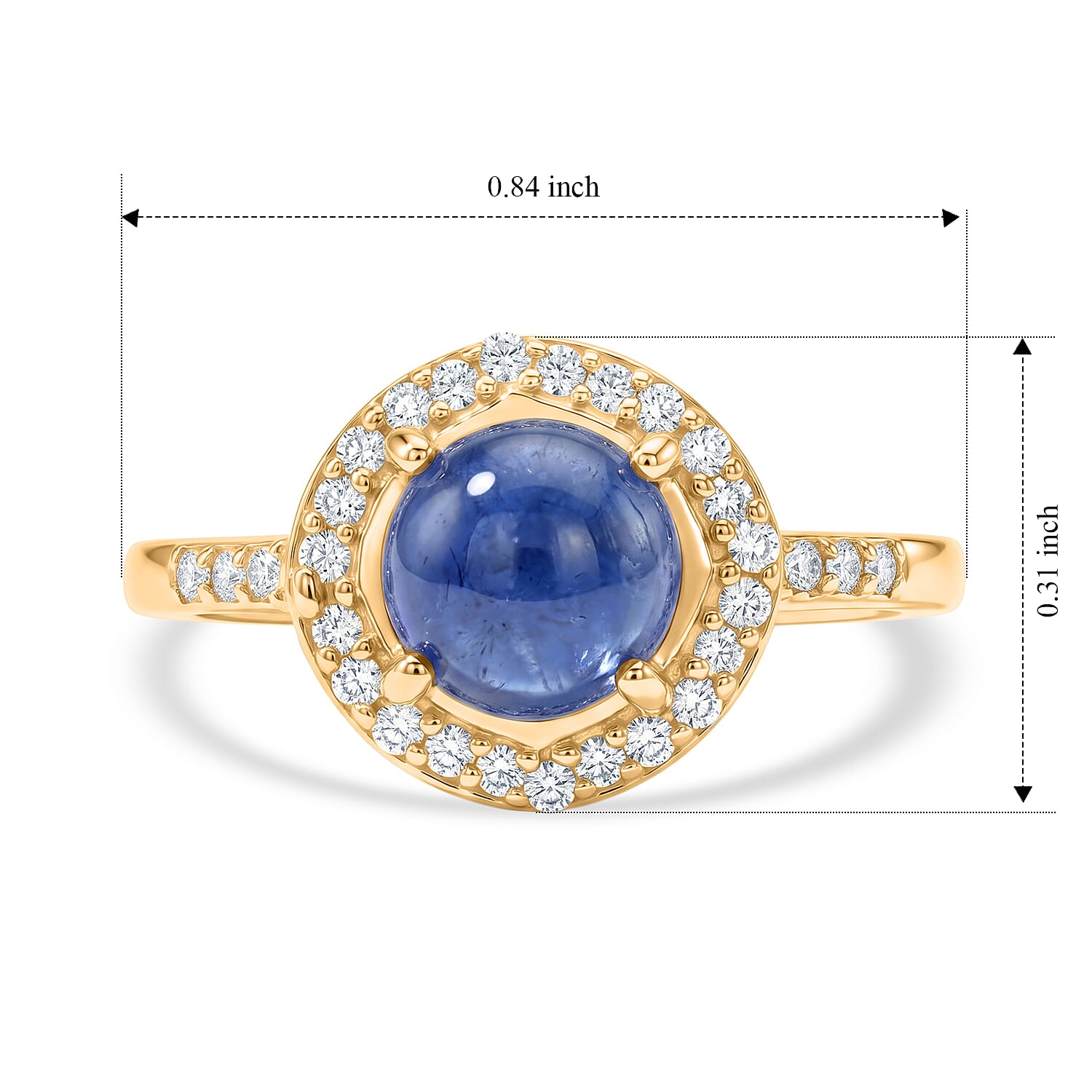 Glass and Simulated Diamond 0.23 ctw Ring in 14K Yellow Gold Over Sterling Silver (Size 6.5)