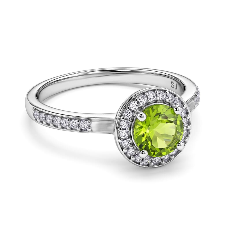 Hebei Peridot and Simulated Diamond 0.87 ctw Ring in Sterling Silver (Size 6.5)