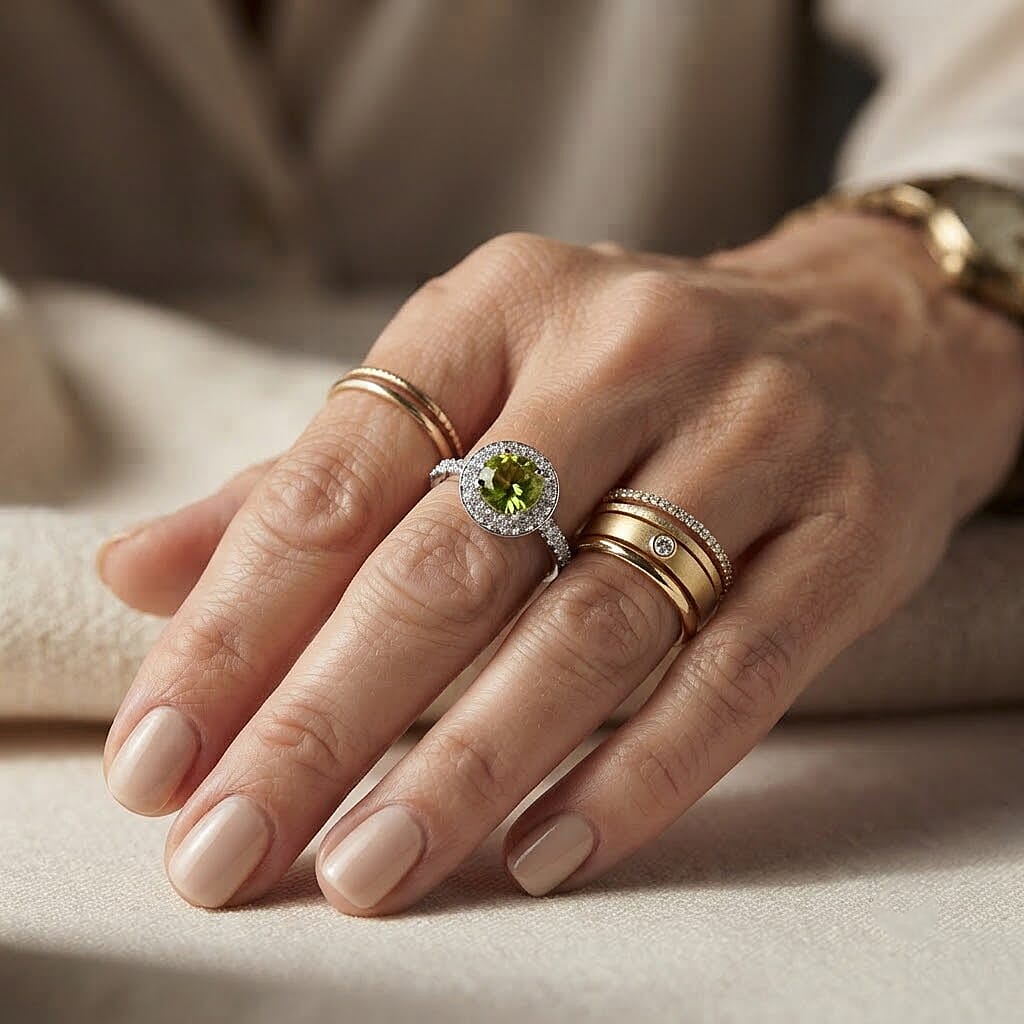 Hebei Peridot and Simulated Diamond 0.87 ctw Ring in Sterling Silver (Size 6.5)